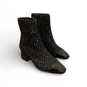 Steve Madden Eiffel Boot in Black Tweed Patent Toe